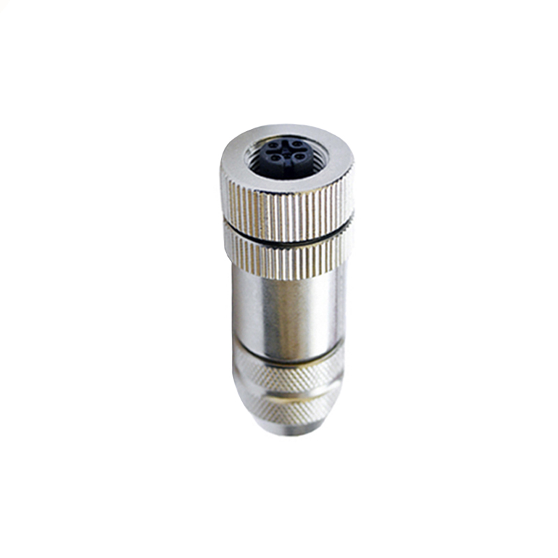 M12 3pins A code female straight metal assembly connector PG7 thread,shielded,brass with nickel plated housing,suitable cable diameter 4.0mm-6.0mm